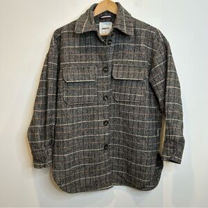 Wemoto Wool Blend Felt Over Shirt Jacket Shacket Plaid Brown